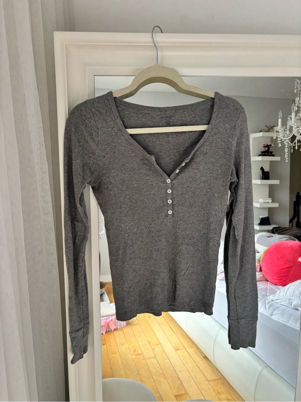 BRANDY MELVILLE Long Sleeve Henley Top - Gray